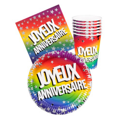 Set Anniversaire Multicolore - 6 Personnes