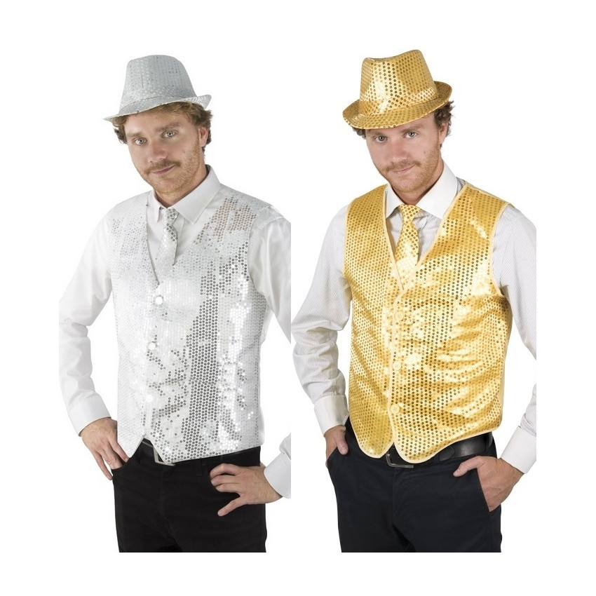 RUMAOZIA Gilet à paillettes pour homme avec nouage, foulard à paillettes,  chemise à paillettes, gilet pour homme, femme, accessoire de costume disco